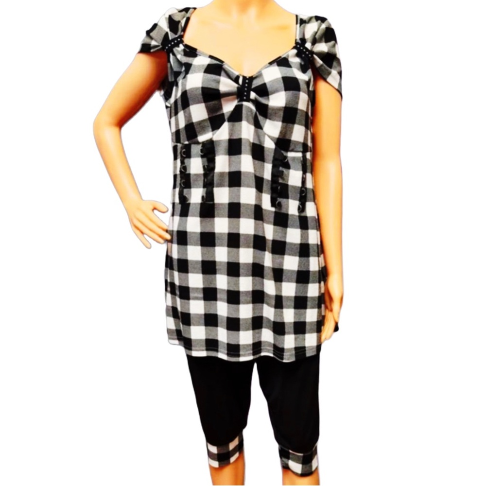 Boutique Black & White Matching Gingham Sweetheart Shirt & Shorts Outfit Sz XL